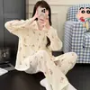Pijama com estampa de nuvem, mangas compridas quentes com bojo, calça longa doce, novo conjunto para ficar em casa, fofo, que pode ser usado fora