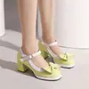 Entrega direta do fornecedor de comércio exterior 2026 sapatos de salto alto com salto grosso, sapatos femininos de tira única, sapatos femininos de laço tamanho grande