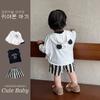 Traje pequeno estilo coreano top colete de bebê de verão com shorts listrados capa de panda fofa traje de três peças