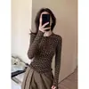 Camiseta de Manga Larga con Botones Florales Nueva Otoño/Invierno DeRong2026 para Mujer, Top Base Ajustado