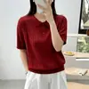 Camiseta casual de verano acanalada de Tencel con cuello tipo polo, tejido de punto de Lyocell para mujer, top liso fino de manga corta, jersey