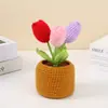 Plantas en Maceta Tejidas, Tulipanes Tejidos a Mano, Decoraciones para el Hogar, Flores Artificiales de Ganchillo de Hilo, Flores Eternas, Rosas