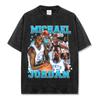 Camiseta de manga corta con estampado retro americano transfronterizo, moderna, lavada, de manga larga, cuello redondo, holgada, informal, con capucha para hombre