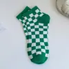 Meias Klein Azul Femininas Algodão Primavera e Verão Meias de Algodão Xadrez Verde Roupa Externa Meias Baixas de Cano Baixo para Barco