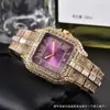 Relógio de Pulso Quartz Quadrado Moderno com Tachas de Diamante e Números Romanos para Homens e Mulheres para Comércio Exterior