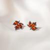Pendientes de hoja de arce roja con microincrustaciones de diamantes y circonita roja, estilo retro artístico, para otoño e invierno, para niña