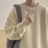 Suéter Masculino Bordô Pesado Gola Redonda Primavera e Outono Novo Pulôver Rígido Oversize Cor Sólida Top Retrô
