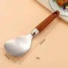 Cuchara para arroz de acero inoxidable 304 con mango de madera de Sapele, espátula de arroz para el hogar, cuchara para servir arroz de cocina para arrocera