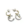 Nuevos Pendientes de Hielo de Agua Bicolor Luna Patrón Diamante Coco Colgantes de Oreja Doble C Pendientes para Mujer Joyería Fábrica Mayorista