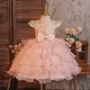 Vestidos para Niñas Europeos y Americanos, Falda Tutú de Organza de Pastel Multicapa, Vestido Bordado de Manga Corta, Vestido Infantil para Actuación de Danza
