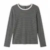 Camiseta de manga larga con cuello redondo y rayas finas de alta elasticidad para mujer, nuevo top versátil informal holgado de otoño e invierno