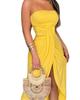 Comercio Exterior Europeo y Americano ropa de mujer ebay AliExpress wish vestido de un solo hombro con pecho cruzado y abertura alta vestido de una pieza con cintura plisada