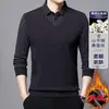 Suéter Falso de Duas Peças para Homens, Forrado com Fleece e Espessado, Camisa Polo de Manga Longa Listrada, Camada Base de Tricô, Malharia de Caxemira para Atacado