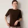 Suéter de cachemira 100% pura de manga tres cuartos, cuello redondo, manga corta, nuevo jersey de otoño e invierno, tejido de punto de color liso, top de corte holgado