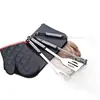 Juego de Herramientas para Barbacoa de Acero Inoxidable Personalizadas para Camping al Aire Libre, Juego de Cuatro Piezas con Bolsa de Tela Portátil Anti-quemaduras