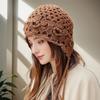 Chapéu de Crochê Artesanal Estilo Étnico Outono e Inverno, Touca de Tricô de Camada Dupla com Franjas, Aba Larga, Versátil para Passeios, Chapéu de Lã