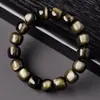 Pulsera deabalorios de Obsidiana Cristalina Natural Estilo Antiguo, Pulsera de Obsidiana Plateada conabalorios Cilíndricos de Doble Ojo, Pulsera de Círculo Único para Hombres y Mujeres Venta al por Mayor
