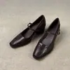 Zapatos Mary Jane franceses de piel de oveja para mujer, nueva colección 2026, punta cuadrada, tacones altos cómodos, zapatos pequeños de cuero para mujer, zapatos planos de tacón grueso