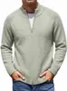 Suéter de lã de ovelha estilo old money, cardigã casual de outono e inverno, solto, respirável, com zíper duplo, jaqueta de tricô quente com gola alta para homens