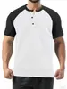Camisa Polo Esportiva Casual Masculina para Primavera e Verão, Absorvente de Umidade, Caimento Solto, Camisa Henry de Manga Curta em Blocos de Cor, Roupas Masculinas Estilo Férias