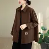 Foto real de abrigo corto nuevo para mujer de primavera y otoño, camisa de manga larga, cárdigan, chaqueta de trabajo, top elegante, ropa de mujer