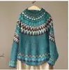 Amazon Europeo y Americano Nuevo Suéter para Mujer Wish Más Vendido Cuello Redondo Combinación de Colores Suelto Moda Jersey Tejido