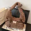 Bolsas de Pelúcia Outono e Inverno, Grande Capacidade, Bolsas de Pelúcia Fofas para Meninas com Alto Acabamento, Decoração de Laço, Bolsas de Ombro Versáteis