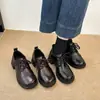 Mocasines Retro con Tacón Grueso y Cordones Tacones Altos Zapatos Pequeños de Cuero Estilo Academia Británica para Mujer Punta Redonda Versátiles Planos de Tacón Medio
