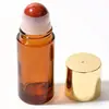 Botella dispensadora de aceite de ricino de vidrio ámbar de 50 ml, botella aplicadora roller de jade cristal rosa natural, botella aplicadora roller de cuarzo rosa