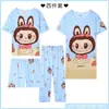 Pedido Extranjero de Amazon Lindo Camisón Pantalón Largo Conjunto de Pijama de Cuatro Piezas Estilo Multi-Dibujos Animados Manga Corta Ropa de Casa Pantalones Cortos Transfronterizo