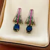 Pendientes de Borla Redonda con Circonita de Aguja Plateada Estilo Nuevo Retro Elegantes Versátiles Pendientes de Lujo Ligero de Gama Alta para Mujer