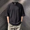 Camiseta de verano para hombre de punto color albaricoque con patrón de trigo, manga corta, fina, transpirable, estilo "old money", corte holgado, casual para pareja, manga corta