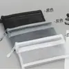 Estojo de lápis de malha transparente A6, Bolsa de papelaria portátil A6 para estudantes, Projetado especificamente para exames, Bolsa de armazenamento com zíper A6 de camada dupla e grande capacidade