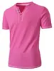 2025 Amazon Wish Aliexpress Novo Cardigã Colorido de Algodão com Decote V Pequeno Camisa Henley Casual Masculina de Manga Curta