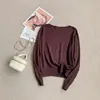 ¡Nuevo! Suéter de punto estilo coreano para otoño, manga larga tipo murciélago, suave y cómodo, elegante y chic, con escote asimétrico de un hombro, para mujer