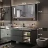 Lavabo, lavabo de baño, mueble con espejo para baño, lavabo integrado de losa de roca sin juntas, combinación de mueble y lavabo de baño, diseño simple