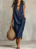 2026 Nuevo Vestido Casual Holgado de Algodón y Lino con Cuello Oscilante para Mujer, Transfronterizo Europeo y Americano de Amazon, para Vacaciones