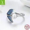 Anel de Prata Esterlina S925 Transfronteiriço Europeu e Americano com Contas de Concha Abertura Ajustável Anel de Prata Esterlina Sereia SCR286
