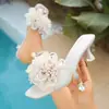 Sandalias de Verano Transfronterizas de Nuevo Estilo con Punta Cuadrada y Tacón de Aguja Sandalias de Color Sólido Florales para Mujer