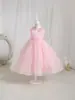 Vestido de verano para niña, estilo princesa, ligero, con bordado floral y falda acampanada, adecuado para niñas pequeñas, damitas de honor o como atuendo de actuación.