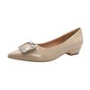 Zapatos de Salón de Puntera Fina de Charol Borgoña con Tacón Bajo para Mujer 2025 Nuevos Zapatos de Mujer Primavera y Otoño Tacones Altos Nude Tacones Gruesos