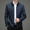 Jaqueta masculina casual para primavera e outono, casaco executivo para pais de meia-idade, cor sólida, gola de lapela, jaqueta com zíper
