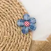 Estilo Coreano Azul Floral Fresco Ins Cuadros Mezclilla Azul y Rojo Tela Accesorios para el Cabello Bolsa Lazo Decoración Accesorios