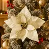 22cm Flor de Navidad de Dos Colores con Borde Dorado Flor Artificial Cabeza de Flor Guirnalda de Árbol de Navidad Enredadera Accesorios de Decoración DIY Venta al por Mayor
