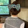 Presilha de Cabelo Grande Listrada com Laço Estilo Coreano, Grampo de Cabelo Tricotado Outono e Inverno, Presilha de Bico de Pato Preguiçoso, Presilha de Garra para Rabo de Cavalo Alto