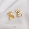 Cor Dourada 14K Bolso Urso Fofo Meio Furo Pingente de Contas Artesanal DIY Cristal Pérola Joia Colar Pingente