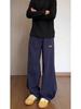 Pantalones de Chándal Machete Azul Marino para Hombre Invierno Holgados Estilo Perezoso Forrados de Felpa Gruesos Casuales Pierna Recta Ancha