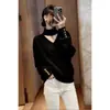 Suéter de tricô casual estilo coreano, cinza escuro, com decote V e acinturado, para mulheres, super popular no outono e inverno, top único e não convencional