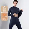 Roupa íntima térmica masculina de veludo roupas de outono masculinas terno de calça comprida gola média alta forrada com fleece espessa autocalor base inverno