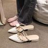 Sandalias para Mujer con Tachuelas Estilo Francés Verano 2025 Nuevas de Tacón Bajo Grueso Casual de Hada Slip-On Mules con Zapatos de Falda